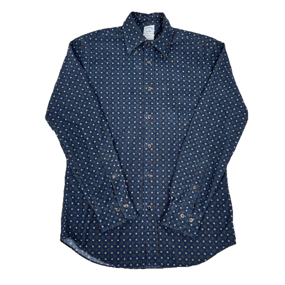 Brooks Brothers 1818 Corduroy Shirt Sz XS Navy Blue Geometric Print Long Sleeve